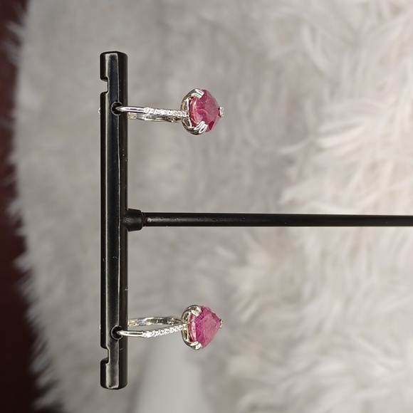 Colleen Lopez Jewelry - Colleen Lopez Sterling Silver Ruby & White Zircon Heart Drop Earrings NEW